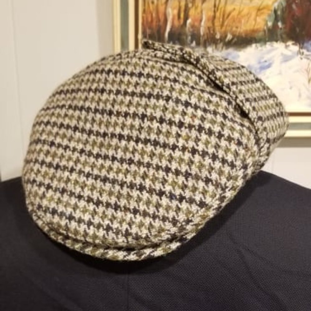 VTG Green Wool Tweed Cap Lot of 2 Newsboy Flat Hat